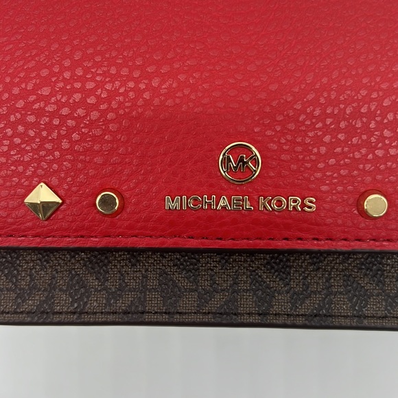 MICHAEL MICHAEL KORS Jet Set Small Studded Faux Leather Logo Phone Crossbody - Picture 10 of 16